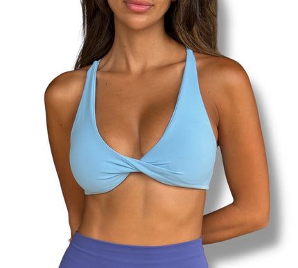 Twist Front Strappy Sports Bra - Sky Blue