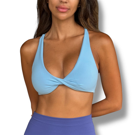 Twist Front Strappy Sports Bra - Sky Blue