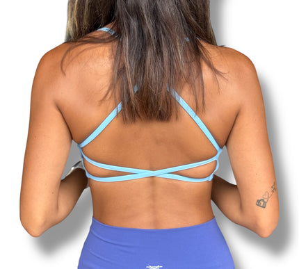 Twist Front Strappy Sports Bra - Sky Blue