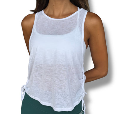 Side Tie Featherlight Tank - White