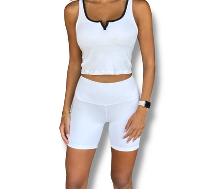 Contrast Trim Biker Shorts - White