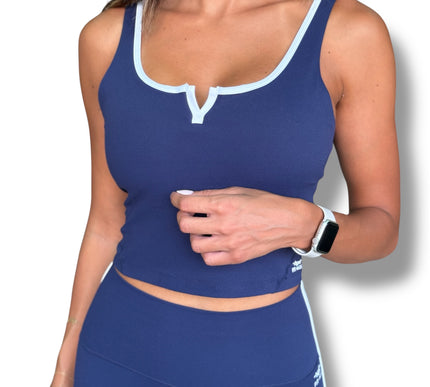 Contrast Trim Padded Tank - Navy