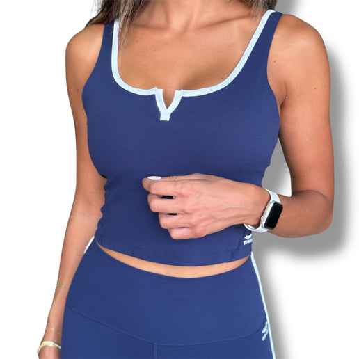 Contrast Trim Padded Tank - Navy