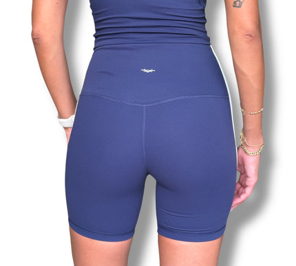 Contrast Trim Biker Shorts - Navy