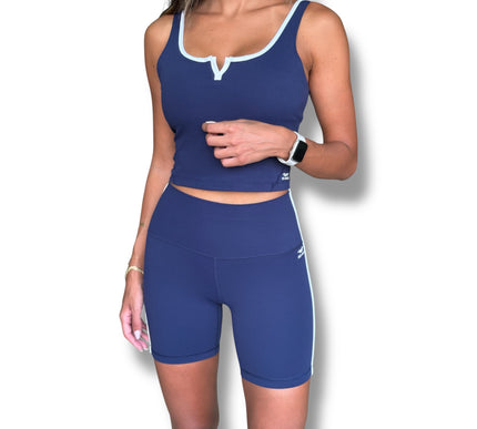 Contrast Trim Padded Tank - Navy