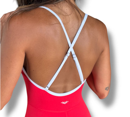 Contrast Trim Romper - Bright Red