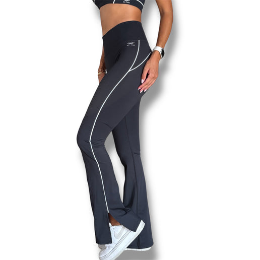 Side Slit Flare Contour Leggings - Black