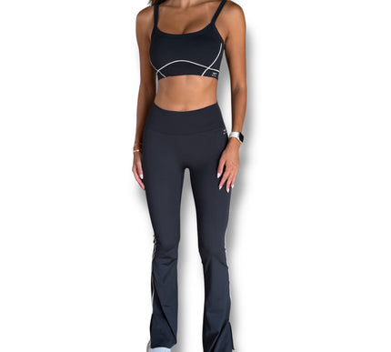 Side Slit Flare Contour Leggings - Black