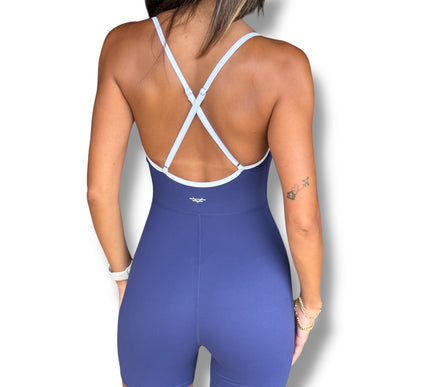 Contrast Trim Romper - Navy