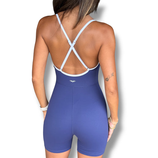 Contrast Trim Romper - Navy