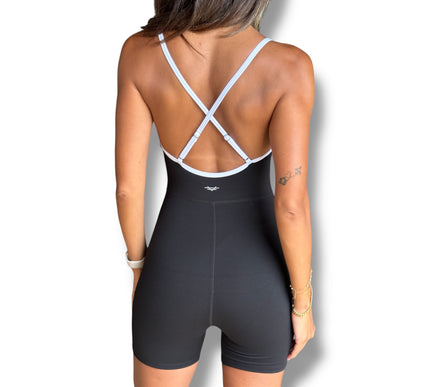 Contrast Trim Romper - Black