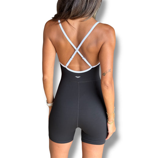 Contrast Trim Romper - Black