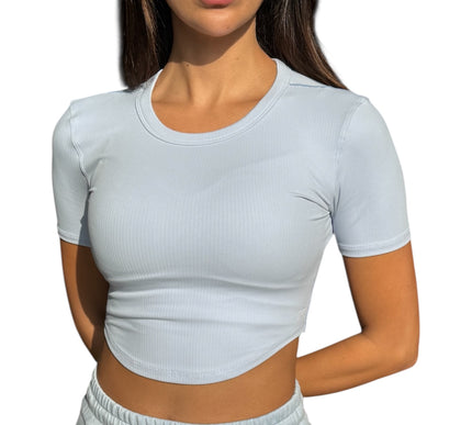 Soft Rib Cropped Tee - Baby Blue