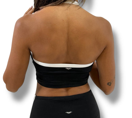 Contrast Trim Halter Crop Top - Black
