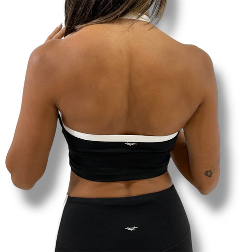 Contrast Trim Halter Crop Top - Black