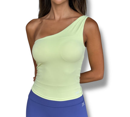 One Shoulder Padded Top - Grape Green