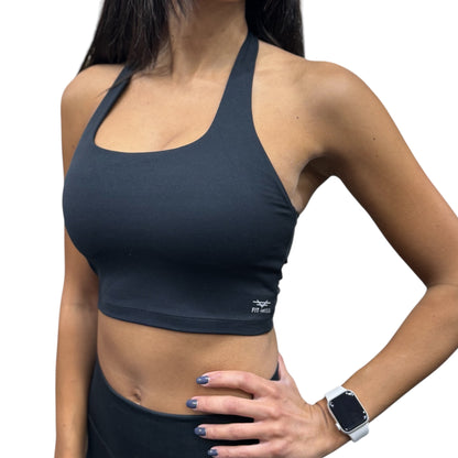 Active Chic Halter-neck Crop - Black