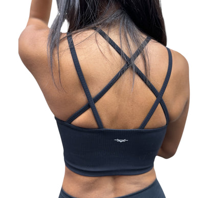 Ribbed Padded Crop Top - Black