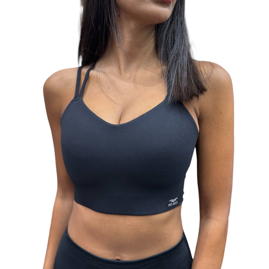 Ribbed Padded Crop Top - Black