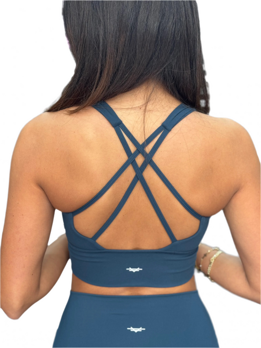 Crisscross Sports Bra - Peacock Blue