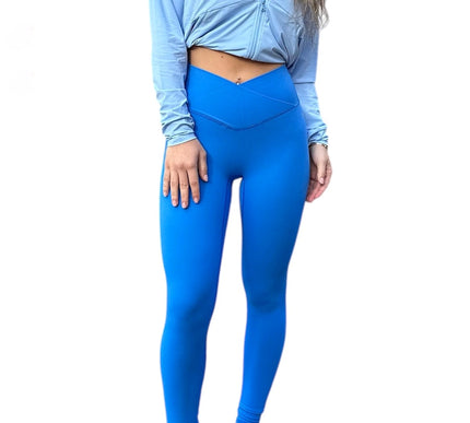 Crossed V-Contour Leggings - Ocean Blue