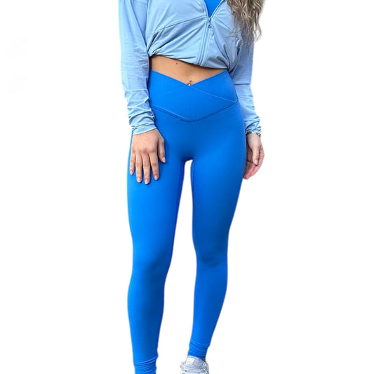 Crossed V-Contour Leggings - Ocean Blue