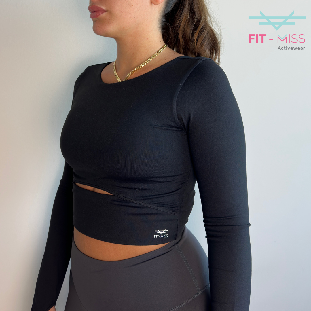 Long Sleeve Crop Top - Black