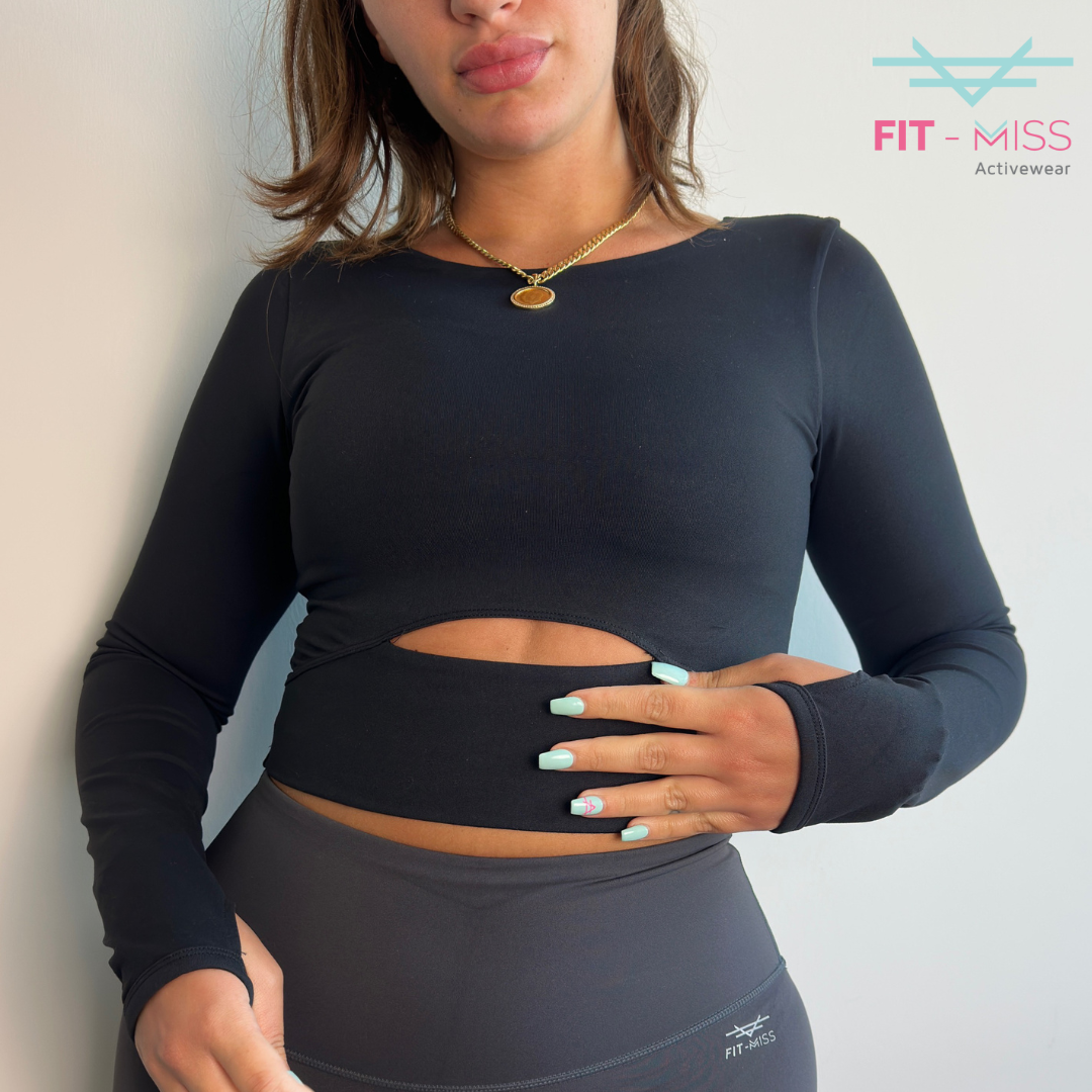 Long Sleeve Crop Top - Black