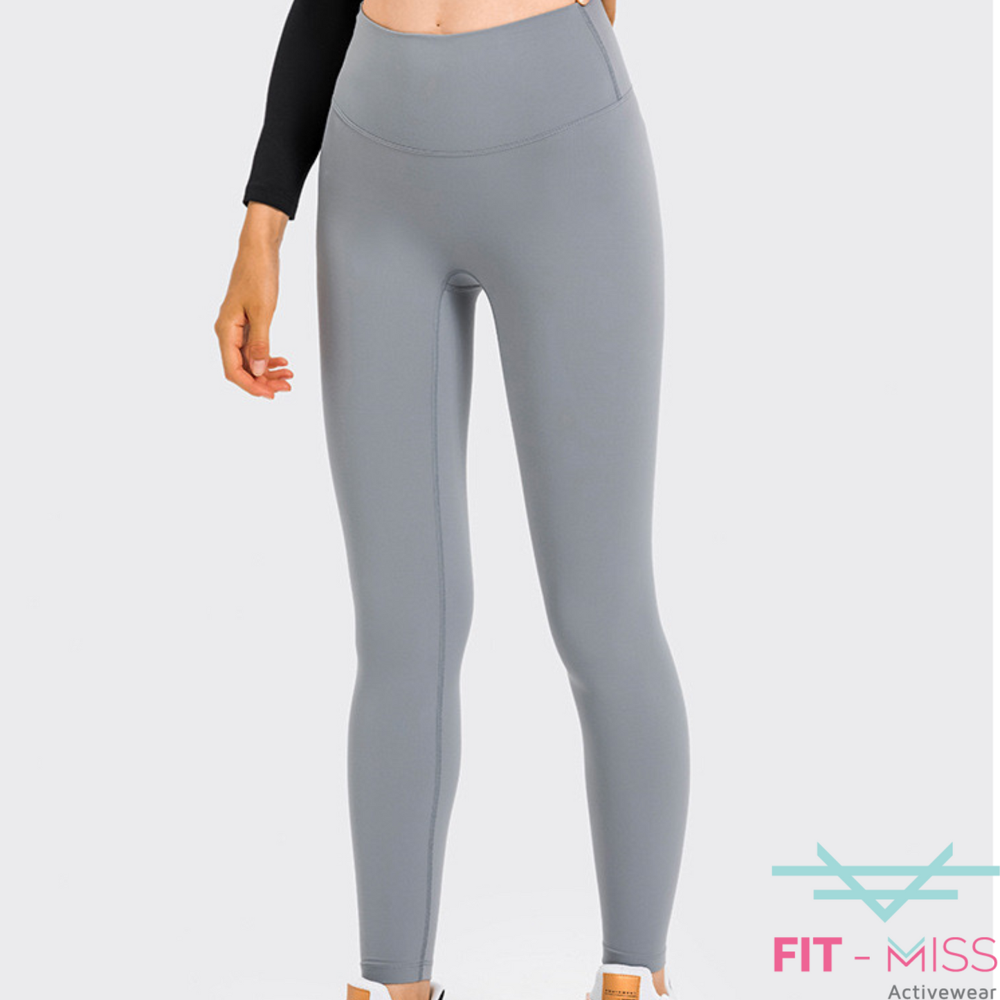 Seamless Front Basic Leggings - Blue Grey