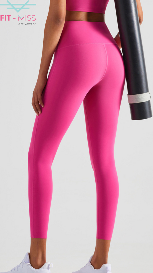 Seamless Front Basic Leggings - Pink Lychee