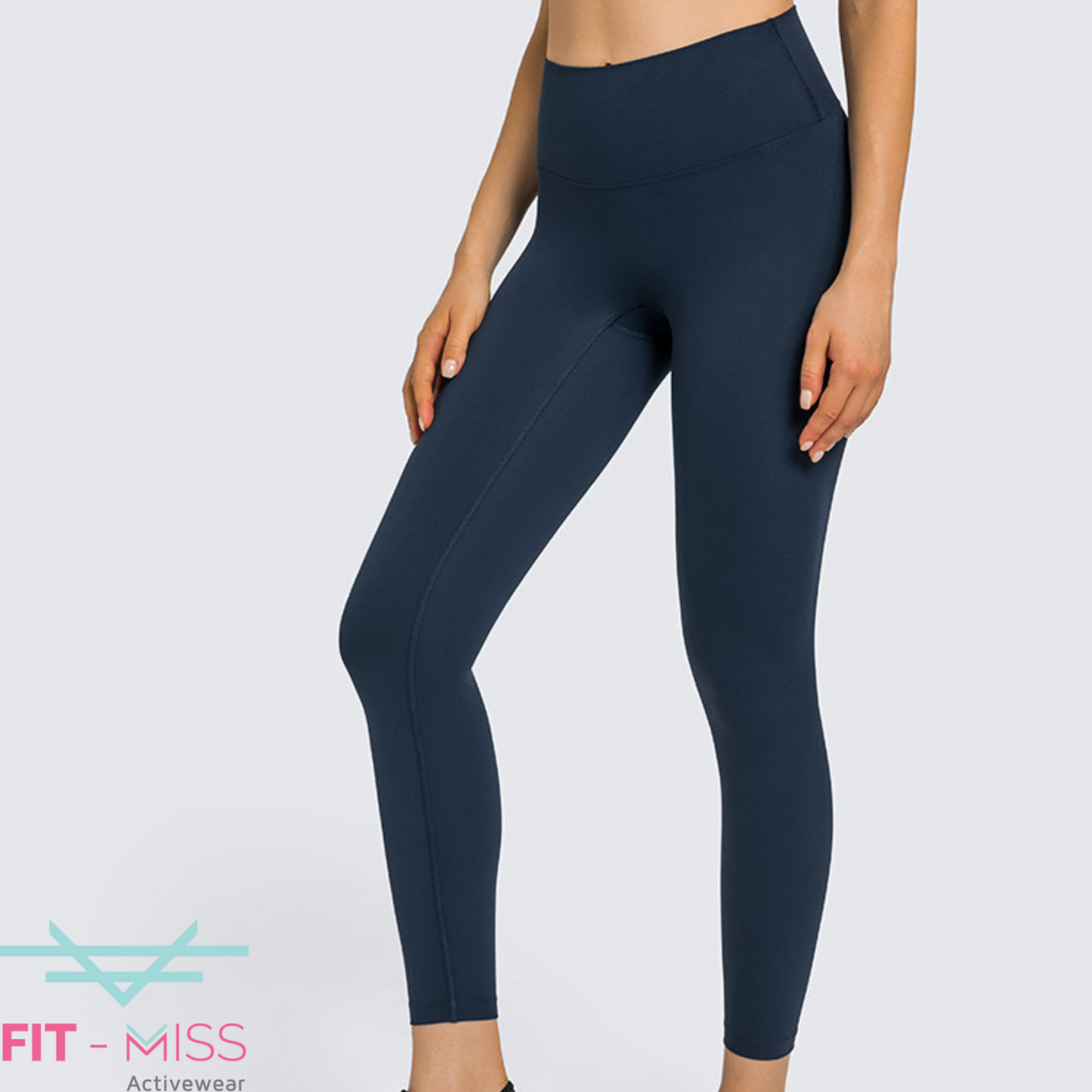 Seamless Front Basic Leggings - Pure Blue Black