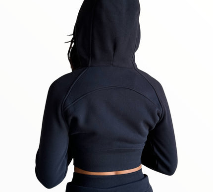 Cropped Fitted Fleece Jacket - Black