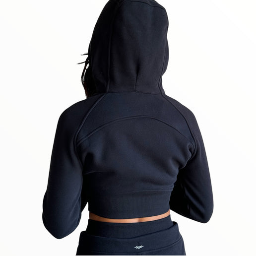 Cropped Fitted Fleece Jacket - Black