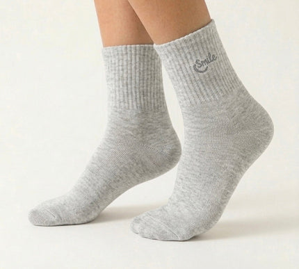 Smile Ribbed Crew Socks