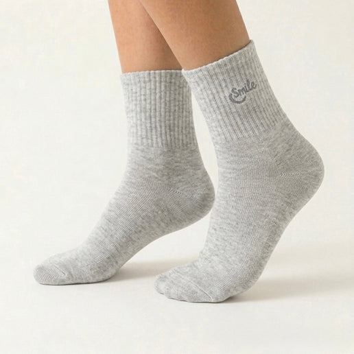 Smile Ribbed Crew Socks